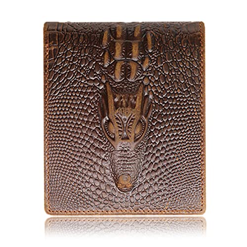 HRS Crocodiile Wallets for Men- Ultra Slim Genuine Leather Mens Bifold Wallet Vintage Personal with Alligator Embossed