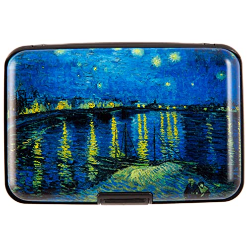 Aluminum Wallet RFID Blocking Slim Metal Credit Card Holder Hard Case (Van Gogh Starry Night)