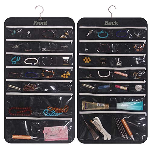 DIOMMELL Hanging Jewelry Organizer 47 Pockets with Zipper for Earrings Necklace Bracelet Ring Accessory Display Storage Bag Travel Holder Box