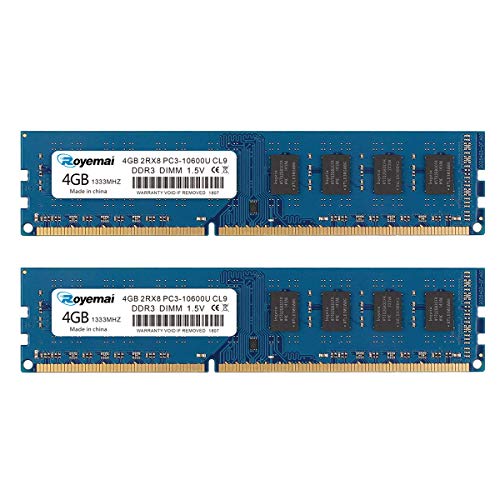 PC3-10600U 8GB Kit (2X4GB) DDR3 10600 1333MHz PC3-10600 4GB 2Rx8 240-pin Dimm CL9 1.5V Desktop RAM Memory Module