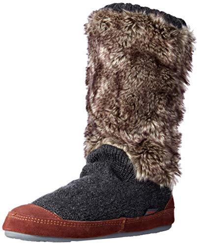 Acorn womens Slouch Boot Slipper, Charcoal Faux Fur, 9.5-10.5 US