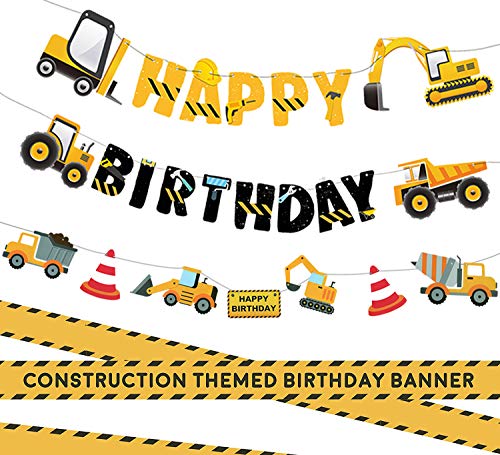 3 Packs Construction Happy Birthday Banner and Vehicle Truck Garland, Construction Party Supplies Decoration Set for Birthday Party, Baby Show
