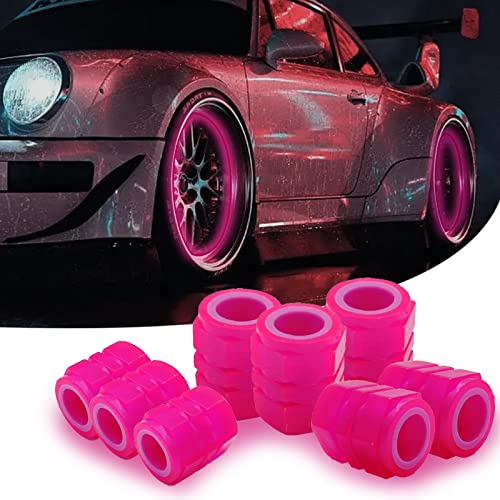 8PCS Car Tire Valve Stem Caps, Universal Noctilucent Waterproof Car Wheel Tire Caps, Suitable for Air Valve Caps for Cars, Motorcycles, Bicycles (Pink)