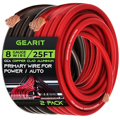 GearIT 8 Gauge 25ft Black/Red CCA Wire - For Automotive Power/Ground, Battery Cable, Car Audio, RV, Trailer, Amp