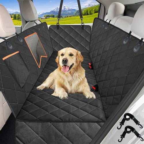 Kytely Dog Car Seat Cover for Back Seat,Waterproof Hammock with Mesh Window, Anti-Scratch Nonslip Car Seat Protector for Dogs, 600D Heavy Duty Dog Seat Cover for Cars Trucks and Suvs