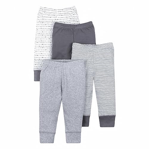 Lamaze Organic Baby baby boys Pull on Jogger 4 Pack Pants Set, Grey Solid/Striped, 9 Months US