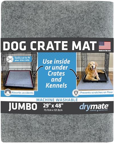 Drymate Dog Crate Mat Liner, Absorbs Urine, Waterproof, Non-Slip, Washable Puppy Pee Pad for Kennel Training - Use Under Pet Cage to Protect Floors, Thin Cut to Fit Design (USA Made) (LGrey)(29'x48')