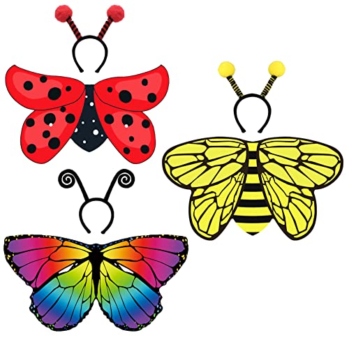 Creatoy Bee Wings Kids Butterfly Wings Toddler Ladybug Costumes with Headband Bumblebee Lady bug Costumes Child Bug Wings Bugs Unit Easter Gifts Kids Dress Up Insect Party Favors