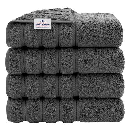 American Soft Linen Luxury 4 Piece Bath Towel Set, 100% Cotton Turkish Bath Towels for Bathroom, 27x54 in Large Bathroom Shower Towels, Dark Gray Bath Towels