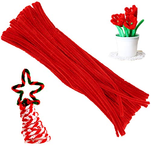 100 Pieces Pipe Cleaners Chenille Stem, Solid Color Pipe Cleaners Set for Pipe Cleaners DIY Arts Crafts Decorations, Chenille Stems Pipe Cleaners (Red)