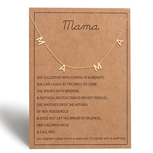 Gold Mama necklace for Women - Mother's Day Gifts for New Mom, Expecting Mom Gift for Pregnant Friend, Mom to be Gifts with Cards
