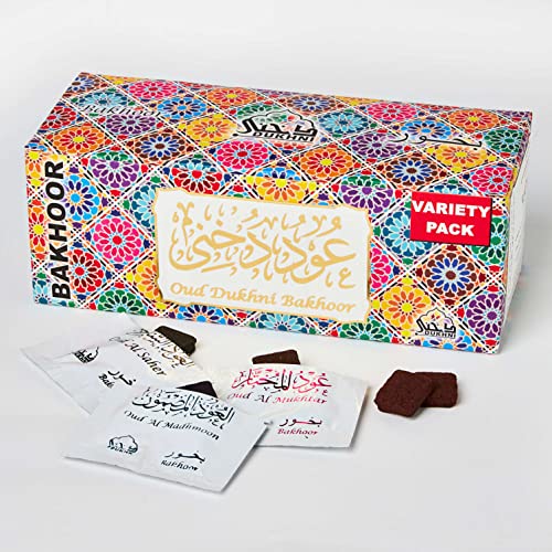 Oud Bakhoor Variety Box by Dukhni | Assorted Box | 30 Pieces Bakhoor | Gift Set & Refill Kit | Arabic Bakhoor Incense | Islamic Gifts, Eid & Ramadan Gift for Men and Women | Luxurious, Long Lasting