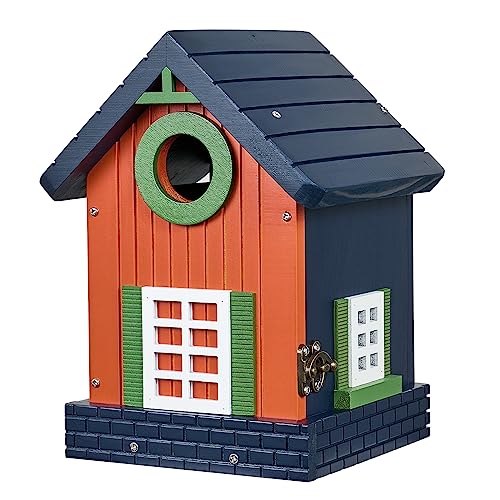 Kingsyard Blue Bird Houses for Outdoors - Colorful Birdhouse for Bluebirds Titmice Chickadees Nesting Birds, Nesting Box for Outdoor Garden Patio, Orange