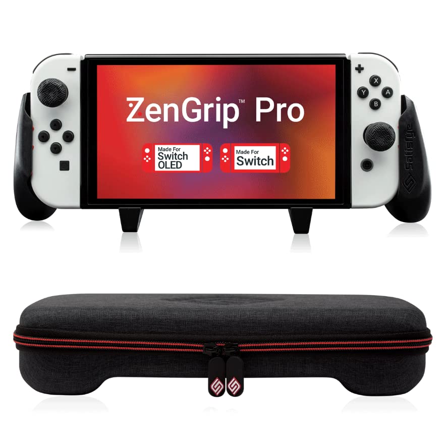 Satisfye – ZenGrip Pro Gen 3 OLED Slim Bundle, Accessories Compatible with Nintendo Switch - The Bundle includes: Black Pro Grip, Slim Case