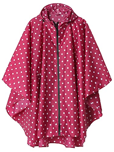 Unisex Rain Poncho Raincoat Hooded for Adults Women with Pockets(Pink Point)