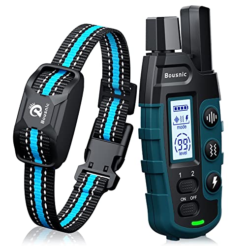 Bousnic Dog Shock Collar - 3300Ft Training Collar with Remote for 5-120lbs Small Medium Large Dogs Rechargeable Waterproof e Collar with Beep (1-8), Shake(1-16), Safe Shock(1-99) Modes (Blue)