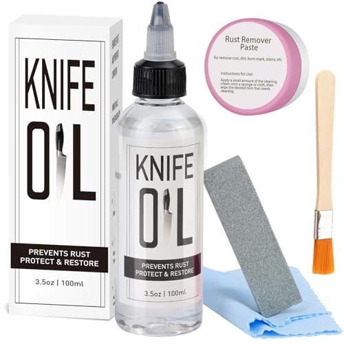 Knife Blade Oil & Honing Oil - Knife Maintenance Oil Knife Oil Prevent Rust - Rust Remover Knives Oil Protects Carbon Steel Knives & Sharpening Stone - Protection ＆ Lubricant Knife Care Cleaning Set