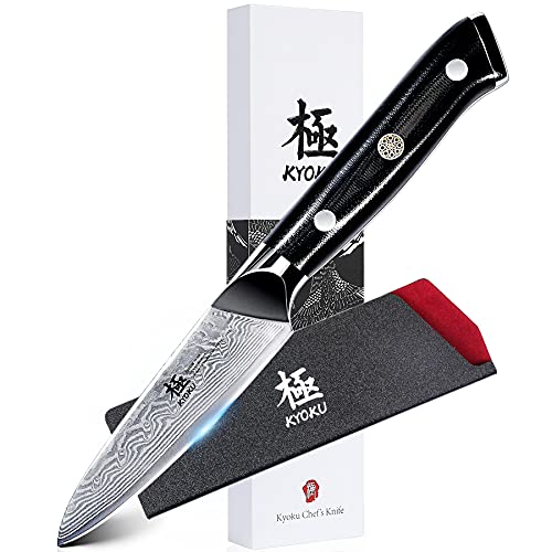 KYOKU Paring Knife - 3.5' - Shogun Series - Japanese VG10 Steel Core Damascus Blade - with Sheath & Case