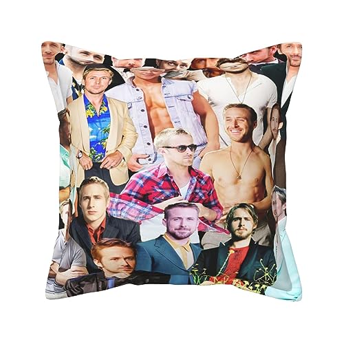 sacjvoek Throw Pillow Covers Ryan Gosling Pillowcase Leather Throw Pillows Decorative Zippered Square Pillow Covers Cushion for Home Sofa Bedroom Office Indoor Decorative16 x16