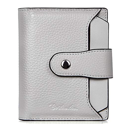 BOSTANTEN Women Leather Wallet RFID Blocking Small Bifold Zipper Pocket Wallet Card Case Purse with ID Window Grey
