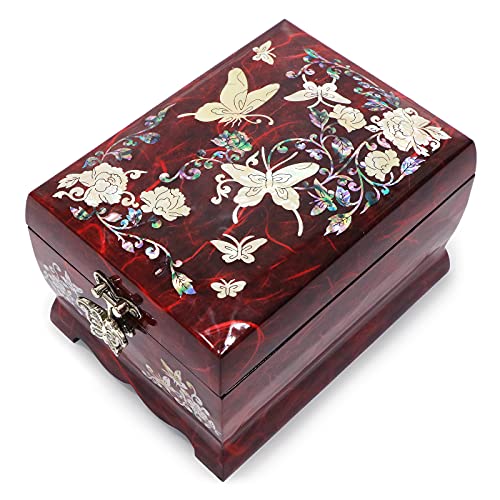 MADDesign Mother of Pearl Lacquered Jewelry Music Box Two Level Red