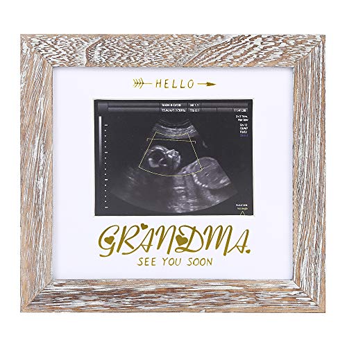 IHEIPYE Grandma Sonogram Picture Frame - Baby Announcement Gifts Grandparents Frame - Grandma Pregnancy Announcement Gift, Soon To Be Grandma Gifts, Hello Grandma See You Soon, Weathered White