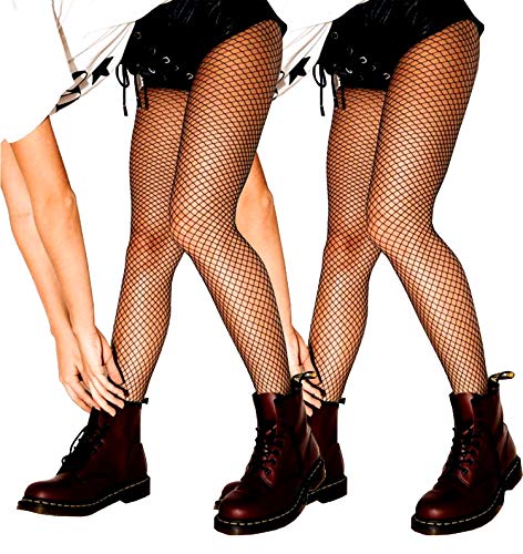 SUREPOCH Women 2 Pairs Fishnet Stockings Black Mesh Pantyhose High Waist Rhinestone Tights