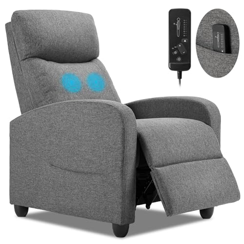 Recliner Chair for Adults, Massage Reclining Chair for Living Room, Adjustable Modern Recliners Chair, Home Theater Seating Single Sofa Recliner with PU Leather Padded Seat Backrest (Deep Grey)