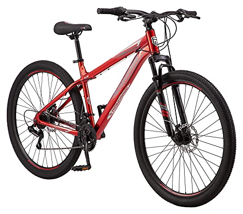 Mongoose Flatrock DX Men and Women Hardtail Mountain Bike, 29-Inch Wheels, 21 Speed Twist Shifters, 18-Inch Lightweight Aluminum Frame, Red