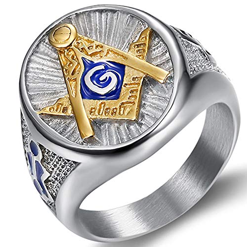 Jude Jewelers Stainless Steel Blue Gold Two Tone Masonic Master Mason Ring (Silver, 11)