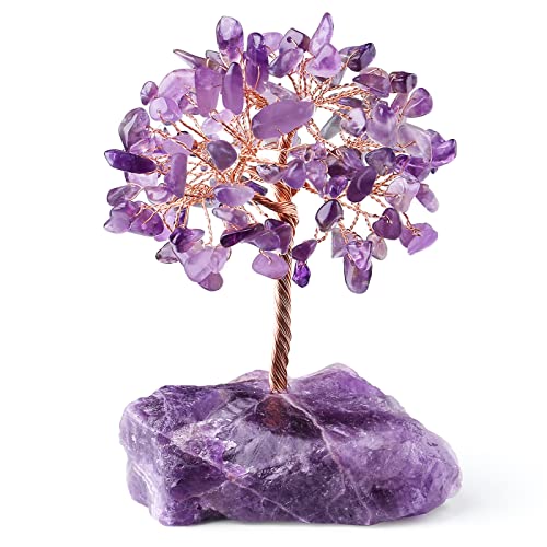 YATOJUZI Amethyst Healing Crystal Tree Natural Crystals Gemstone Stone Base Copper Wire Tree Life Money Trees Feng Shui Purple Home Office Desk Decor Reiki Spiritual Energy Tree Gifts for Good Luck