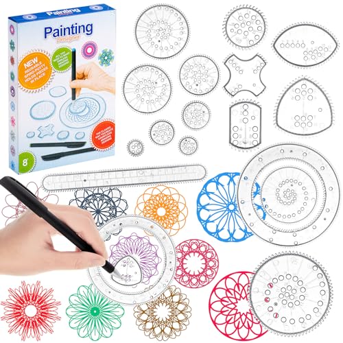 Chivao Spiral Art Gear Geometric Ruler Spiral Circle Template for Drawing Plastic Template Ruler Drawing Toys Spiral Curve Stencils with Pens Paper for Drawing DIY Art Crafts Sketch (Classic)