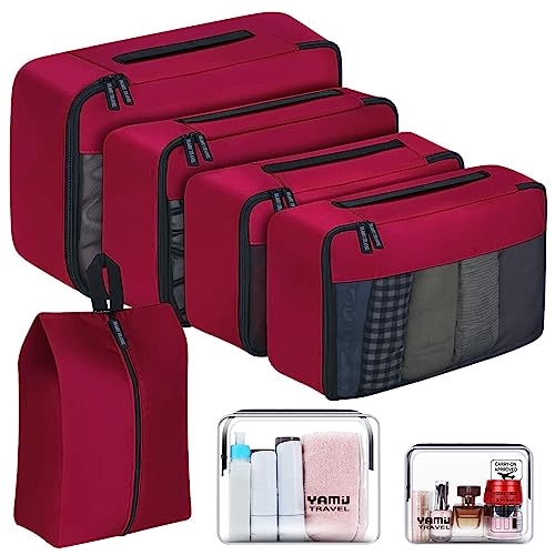 YAMIU Packing Cubes for Suitcases, 7 Pcs luggage organizer bags with Shoe Bag, 2 Waterproof Travel Toiletry Bags, Travel Cubes for Travel Essentials Travel Accessories