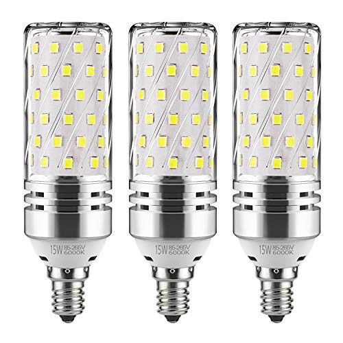 gezee E12 LED Corn Bulbs,15W LED Candelabra Light Bulbs 120 Watt Equivalent, 1500lm, Daylight White 6000K LED Chandelier Bulbs, Decorative Candle, 4.1in*1.2in, Non-Dimmable LED Lamp(3-Pack)