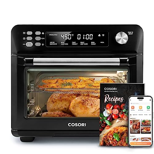 COSORI Smart 12-in-1 Air Fryer Toaster Oven Combo, Airfryer Convection Oven Countertop, Mother's Day Gift, Bake, Roast, Reheat, Broiler, Dehydrate, 75 Recipes & 3 Accessories, 26QT, Black
