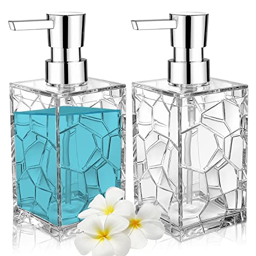 2 Pack Clear Rust Proof Soap Dispenser, Acrylic Plastic Hand Soap Lotion Dispenser Set for Bathroom&Kitchen