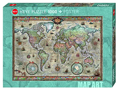 Heye HY29871 Puzzles-Map Art, 1000 Pc-Retro World