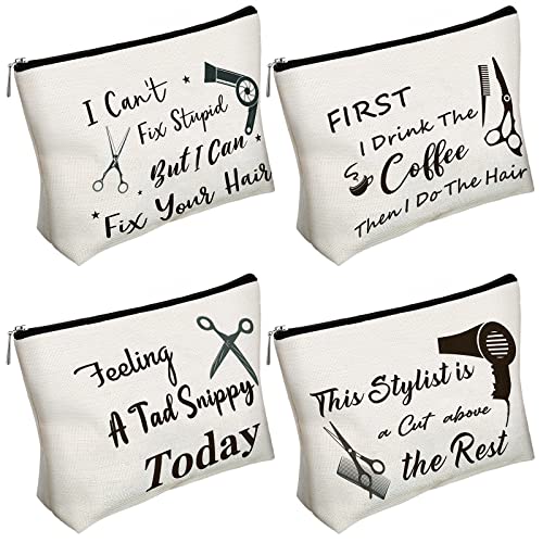 4 Pieces Hairdresser Gift Cosmetology Graduation Gift Hairdresser Cosmetic Bag Hair Stylist Makeup Bag Funny Hair Dresser Gift Travel Case Inspirational Hair Stylist Gift for Women Girl