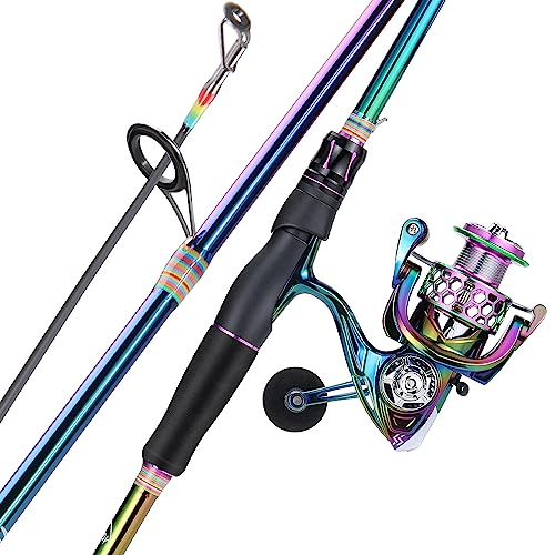 Sougayilang Spinning Fishing Reel Rod Combo, Two Pieces Colorful Poratble Light Weight Fishing Rod with Powerful Fishing Gear for Freshwater Saltwater
