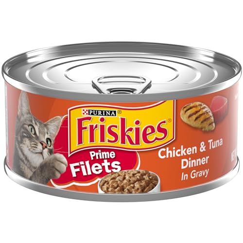 Purina Friskies Gravy Wet Cat Food, Prime Filets Chicken & Tuna Dinner in Gravy - (Pack of 24) 5.5 oz. Cans