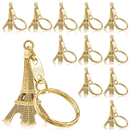 Inbagi 50 Pieces Eiffel Tower Keyring Paris Eiffel Tower Keychains Retro French Souvenirs Keychains Eiffel Tower Keychain Bulk for Home Jewelry Birthday Table Graduation Thank You Gifts (Gold)