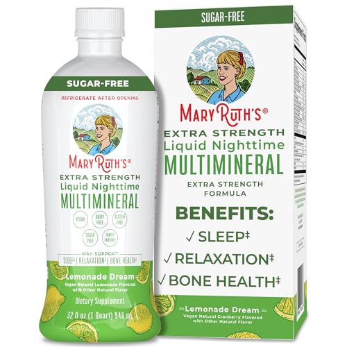 MaryRuth Organics Extra Strength Nighttime Liquid Multimineral Sleep Supplement, Sugar Free, Calm Magnesium Citrate Sleep, NO Melatonin, Calcium Magnesium Zinc, 4 Flavors Available, Vegan, 32 Servings