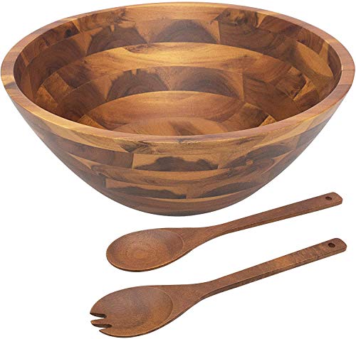 AIDEA Salad Bowls, Wooden Salad Bowls Set, Large Acacia Wood Serving Bowl for Fruits, Salad, 12.5' Big Salad Bowl with Serving Utensils