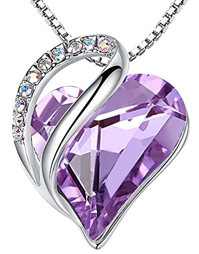 Leafael Necklaces for Women, Infinity Love Heart Pendant with Alexandrite Light Purple Birthstone Crystal for June, Jewelry Gifts for Wife, Silver Plated 18 + 2 inch Chain, Birthday Gift for Mom Girls