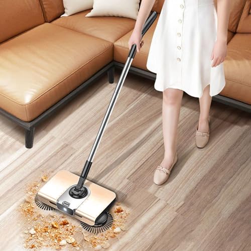 Hand Push Sweeper, Hand Sweeping Machine for Household, Non Electric Sweeper Mop Broom Dustpan Set, Floor Cleaning Tools for Cleaning Hair, Fruit Shell Loose Debris Overnight Delivery Prime,Khaki