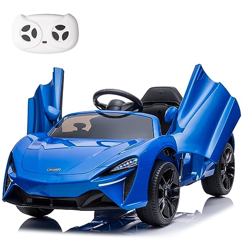 FINITO Licensed Mc Laren 24V Electric Car for Kids,Toddler Electric Vehicle, Kids Ride on Toy with Remote Control, Hydraulic Double Doors, Safety Belt for Ages 3+ Year (Blue)