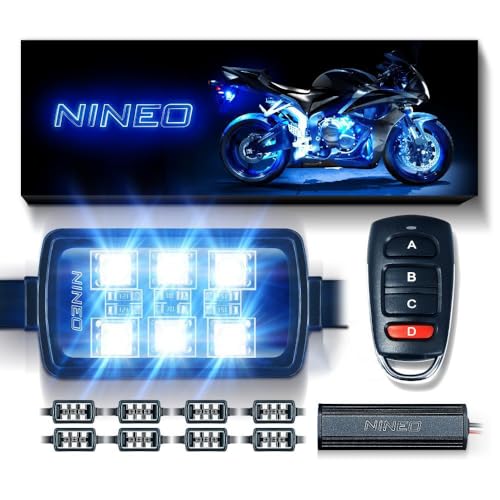 NINEO 8Pcs Motorcycle LED Light Kit, Motorcycle Underglow Lights with Brake Light Remote Control Fit for Most Motorcycles Carts Trikes Cruiser Scooter ATV UTV - Pack of 8