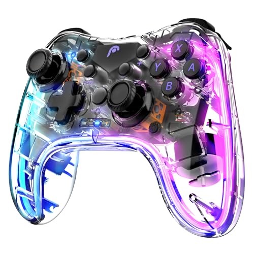 Fosmon Wireless Controller, Gaming Controller with RGB Lights for Switch/Lite/OLED and Android/iOS/PC/Steam/Apple Arcade MFi Games & Tesla, Switch Pro Controller with Turbo and Vibration Function