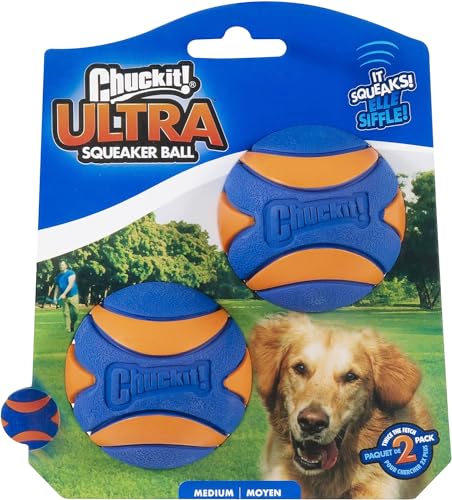 Chuckit! Ultra Squeaker Ball Dog Toy, Medium (2.5 Inch) 2 Pack, for Medium Breeds