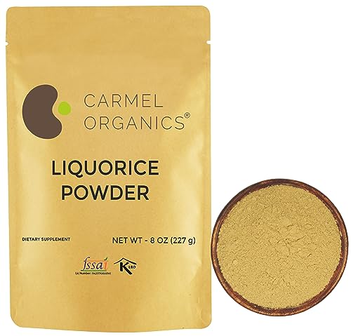 CARMEL ORGANICS Licorice Root Powder - 8 oz or 0.5 Lb/227 Grams | Herbal Supplement | Natural Sweetener and Digestive Aid | Non-GMO | No Added Preservatives